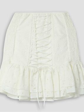 Charo Ruiz White Eyelet Lace-Up Ruffle Mini Skirt